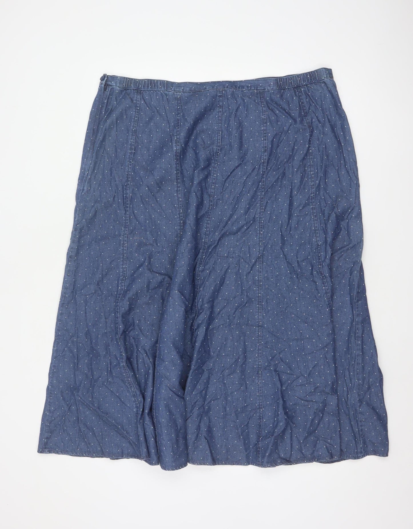 Marks & Spencer Women Blue UK 20 Long A-Line Denim Polka Dot Skirt