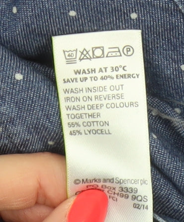 Marks & Spencer Women Blue UK 20 Long A-Line Denim Polka Dot Skirt
