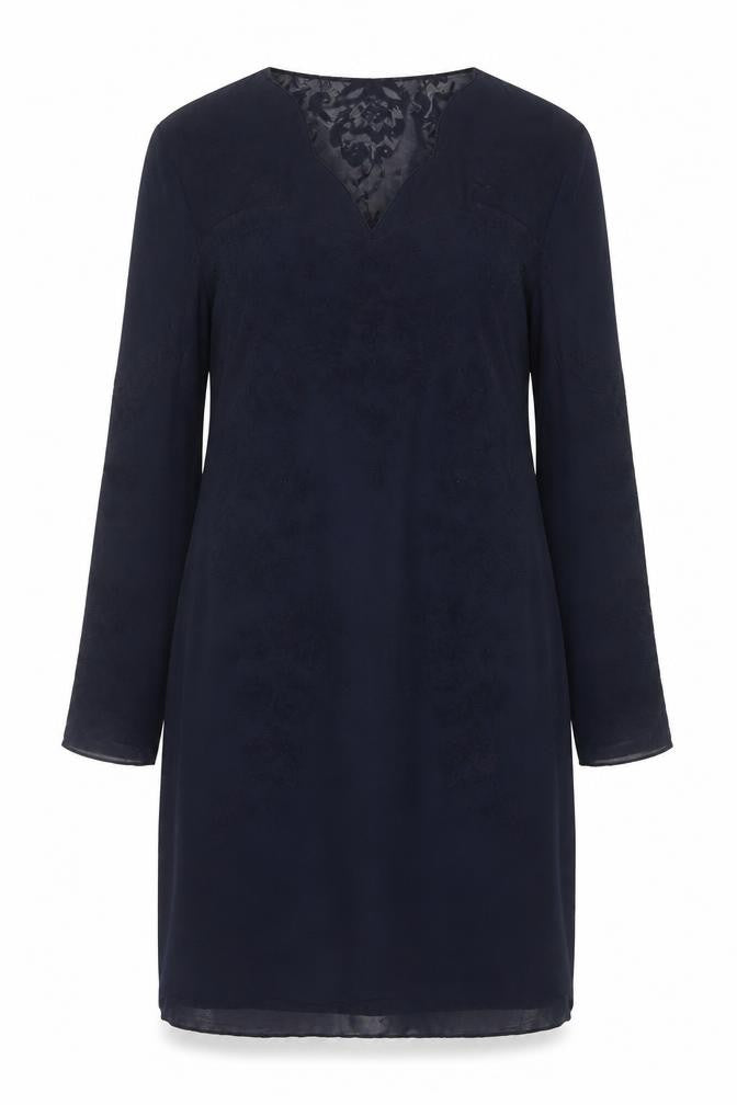 Front view of Joe Browns Women Blue UK 12 Sheath Dress Floral Lace V-Neck