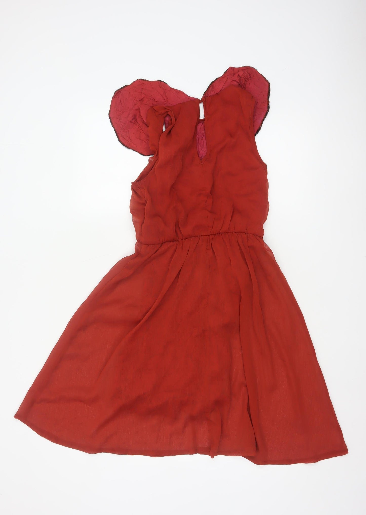 Topshop Women Red UK 10 Beaded Chiffon Fit & Flare Party Dress