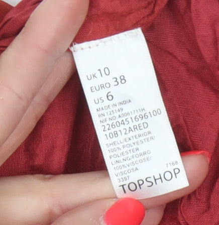 Topshop Women Red UK 10 Beaded Chiffon Fit & Flare Party Dress
