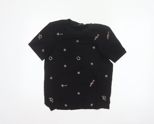 French Connection Women’s Black XS Embellished Crew Neck T-Shirt