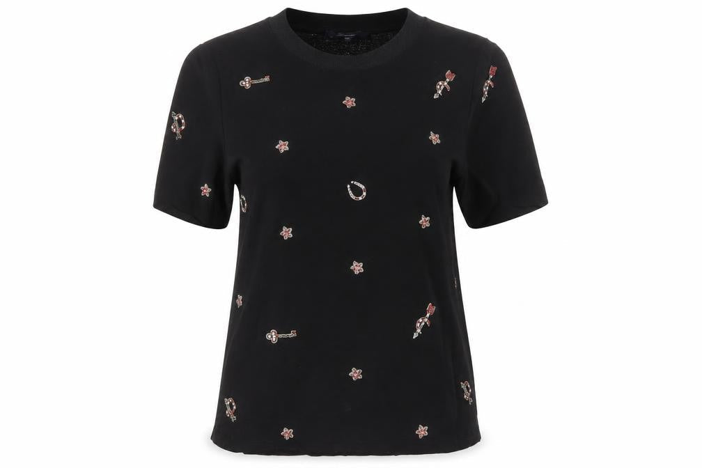 Front view of French Connection Women’s Black XS Embellished Crew Neck T-Shirt