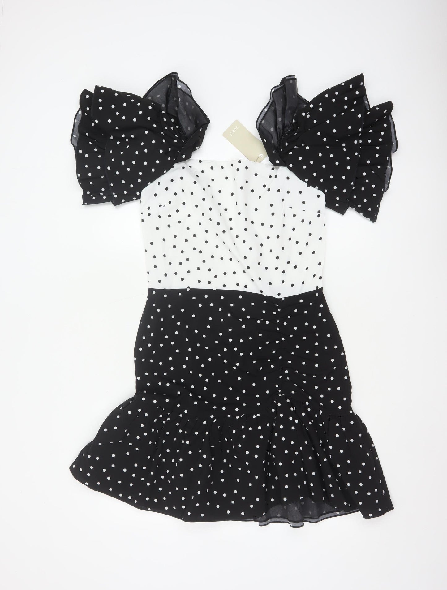 Coast Women Black White Polka Dot UK 10 Fit & Flare Ruffle Dress