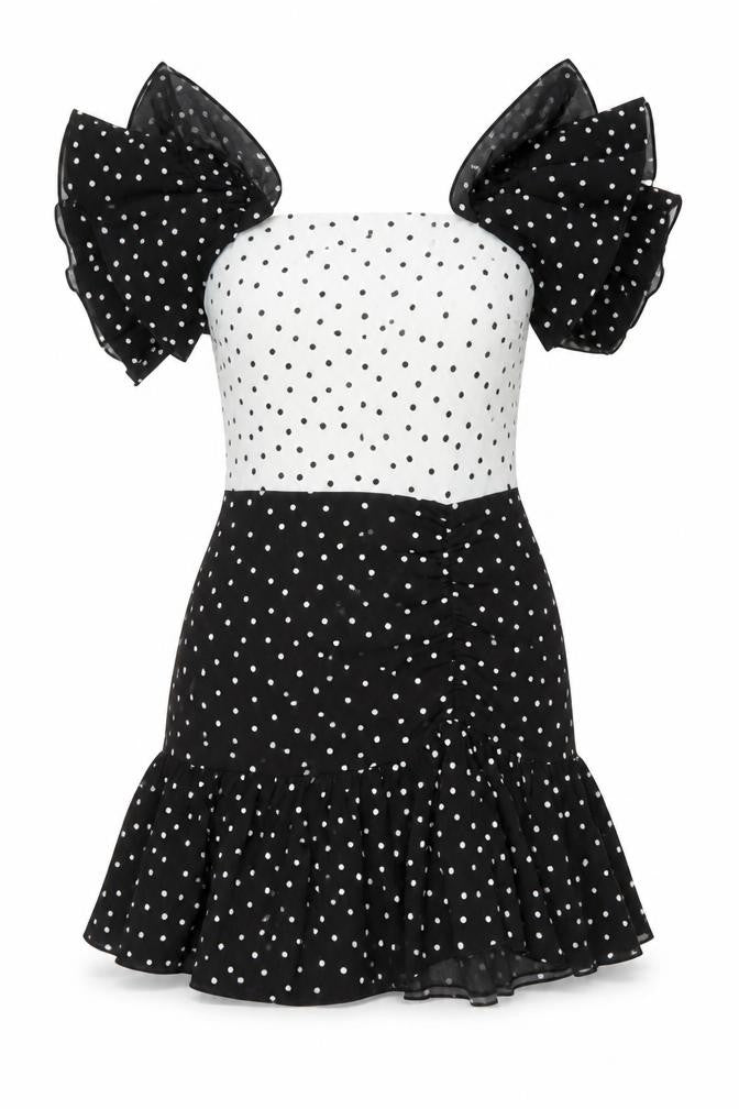 Coast Women Black White Polka Dot UK 10 Fit & Flare Ruffle Dress