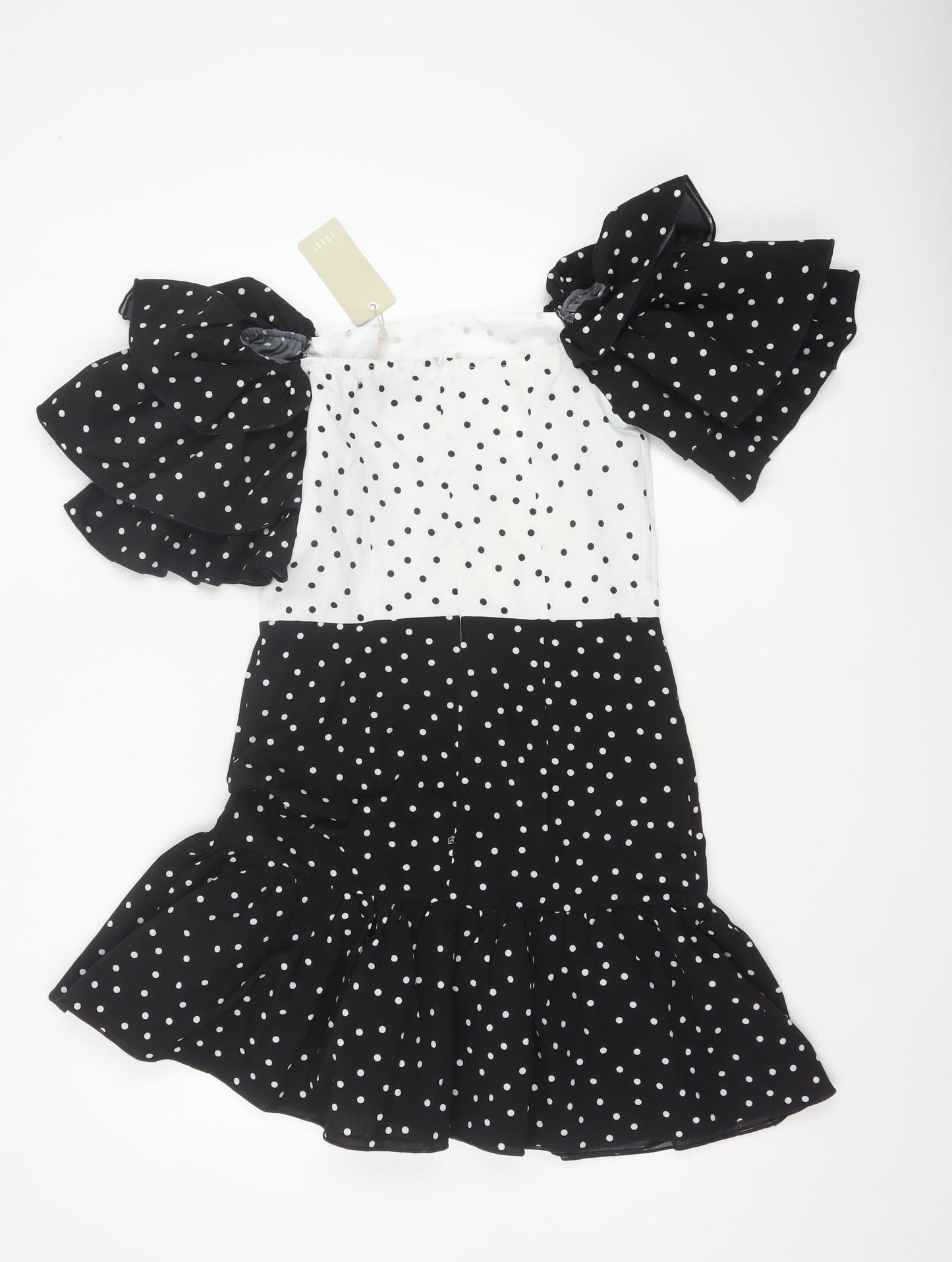 Coast Women Black White Polka Dot UK 10 Fit & Flare Ruffle Dress
