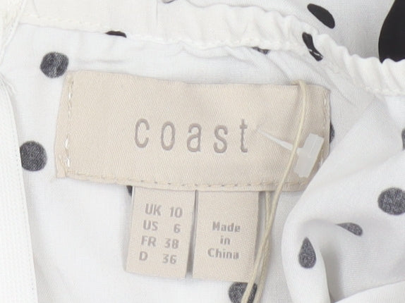 Coast Women Black White Polka Dot UK 10 Fit & Flare Ruffle Dress