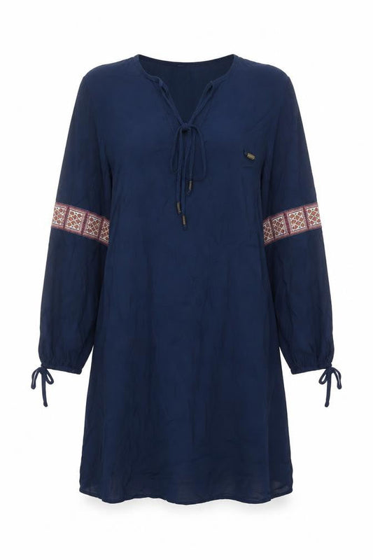 Monsoon Women Navy UK 12 Knee Length Shift Dress Embroidered Boho