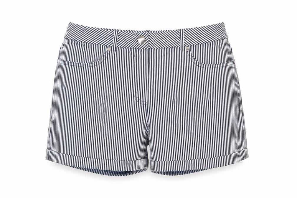 Front view of Roman Women Blue White Striped High Rise Shorts UK 12 Viscose