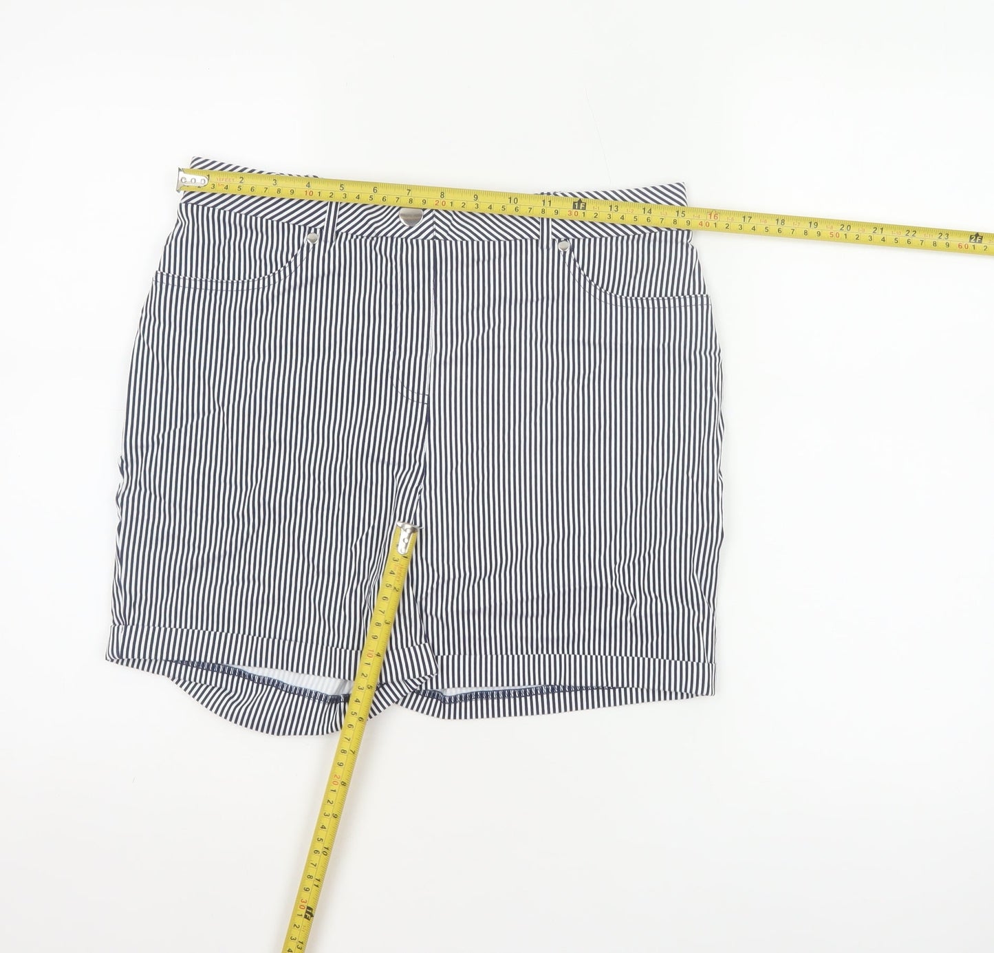 Roman Women Blue White Striped High Rise Shorts UK 12 Viscose
