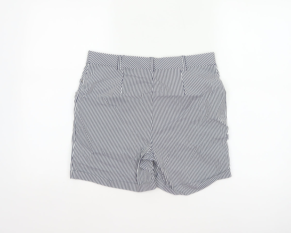 Close-up detail of Roman Women Blue White Striped High Rise Shorts UK 12 Viscose