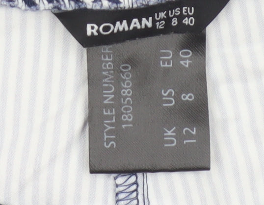 Additional view of Roman Women Blue White Striped High Rise Shorts UK 12 Viscose
