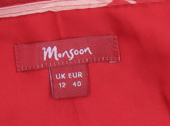 Monsoon Women Red Floral Silk UK 12 Knee Length A-Line Dress
