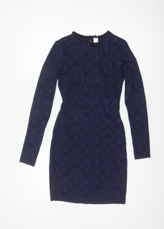 H&M Divided Women Blue UK 8 Bodycon Glitter Open Back Party Dress