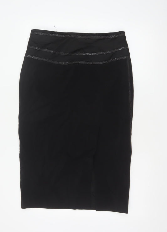 Karen Millen Women Black UK 14 Wool Pencil Knee Length Skirt