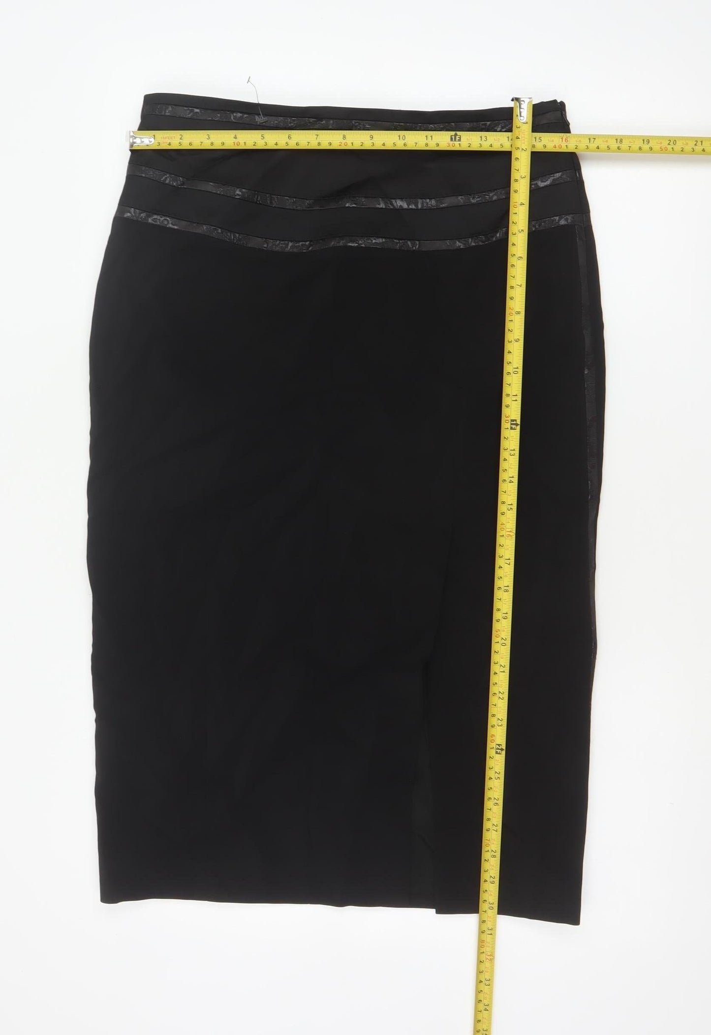 Karen Millen Women Black UK 14 Wool Pencil Knee Length Skirt