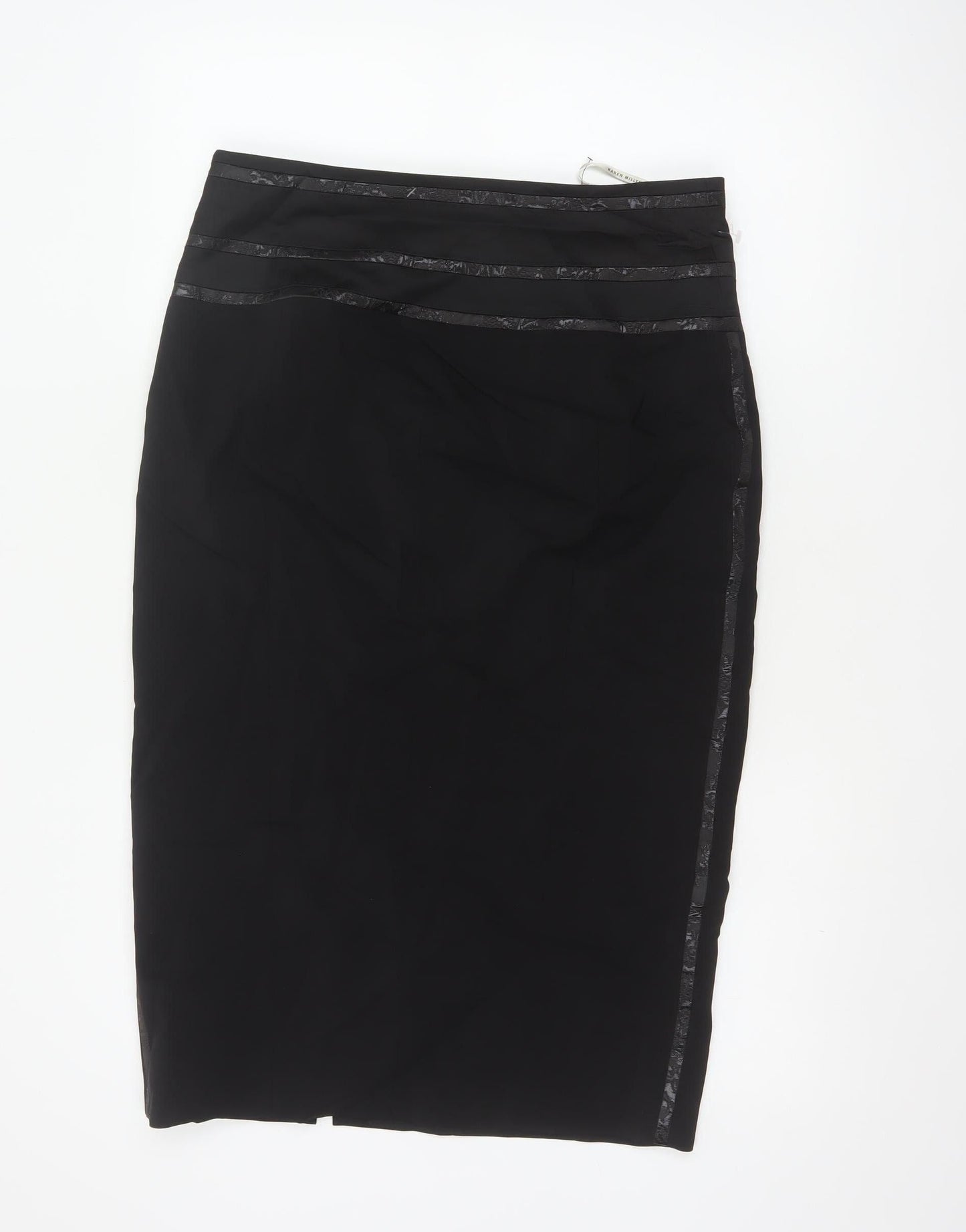 Karen Millen Women Black UK 14 Wool Pencil Knee Length Skirt