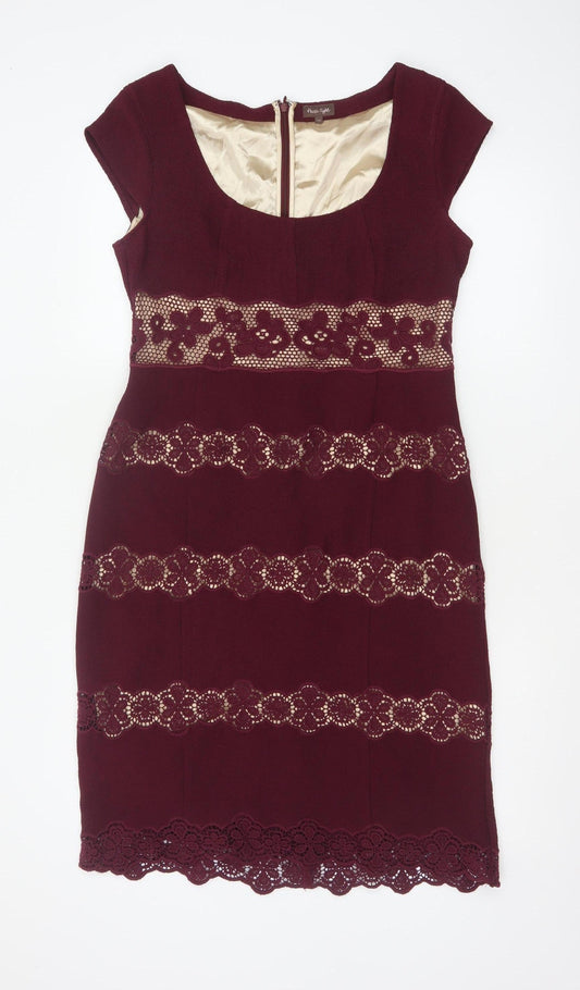 Phase Eight Women Burgundy Red UK 12 Lace Sheath Knee Length Dress