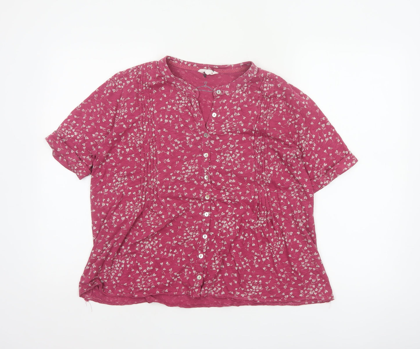 Cotton Stuff Women Pink UK 16 Floral Short Sleeve Button-Up Blouse