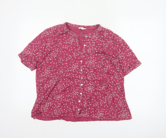 Cotton Stuff Women Pink UK 16 Floral Short Sleeve Button-Up Blouse