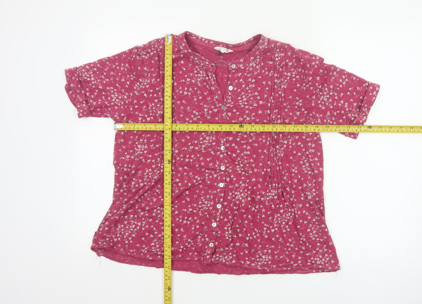 Cotton Stuff Women Pink UK 16 Floral Short Sleeve Button-Up Blouse
