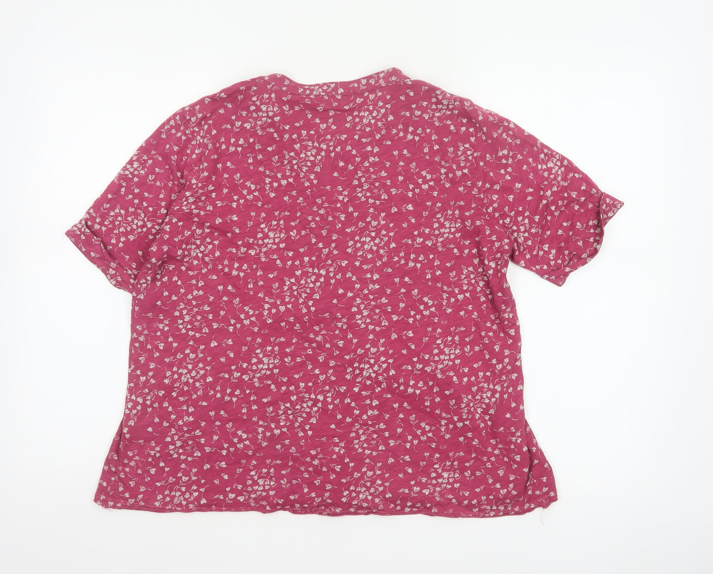 Cotton Stuff Women Pink UK 16 Floral Short Sleeve Button-Up Blouse