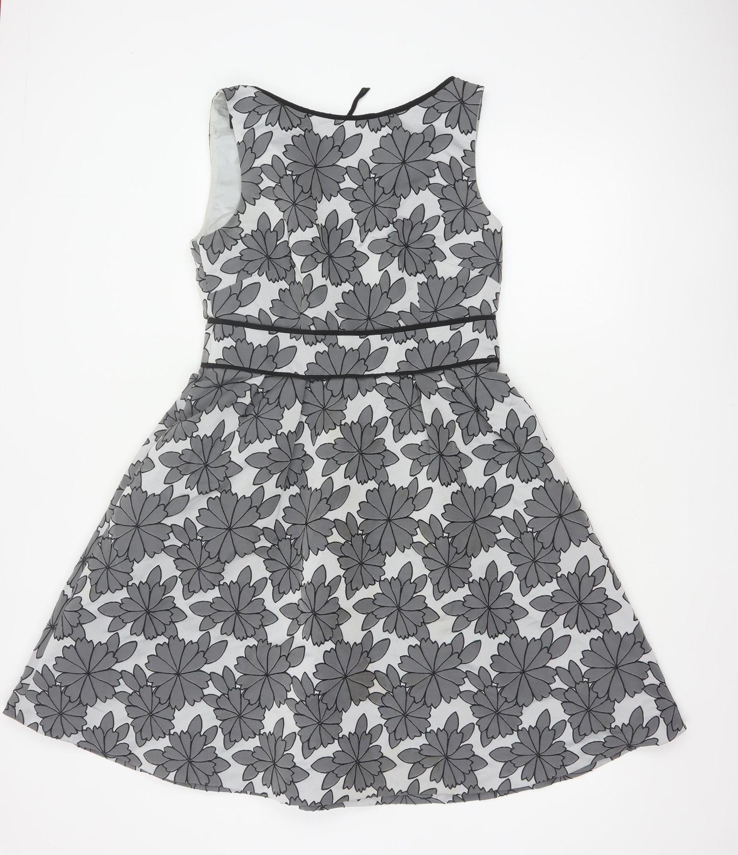 Coast Women Grey Floral A-Line Knee Length Dress UK 12 Sleeveless