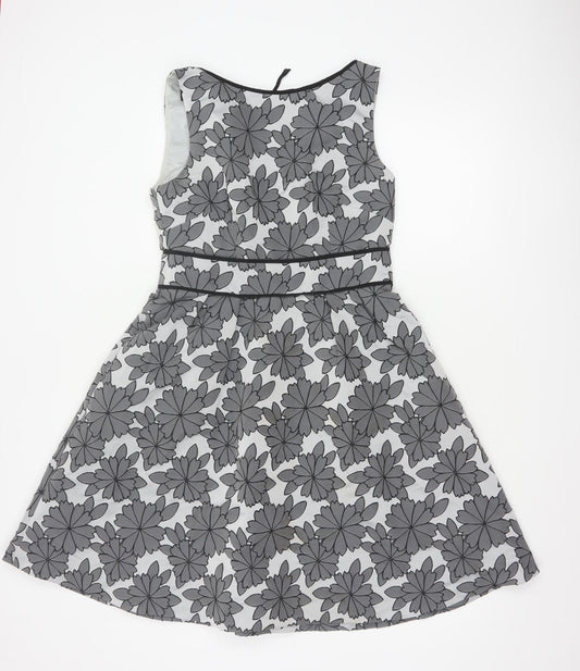 Coast Women Grey Floral A-Line Knee Length Dress UK 12 Sleeveless