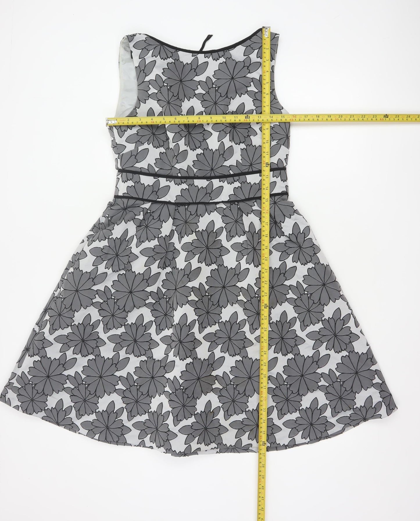 Coast Women Grey Floral A-Line Knee Length Dress UK 12 Sleeveless