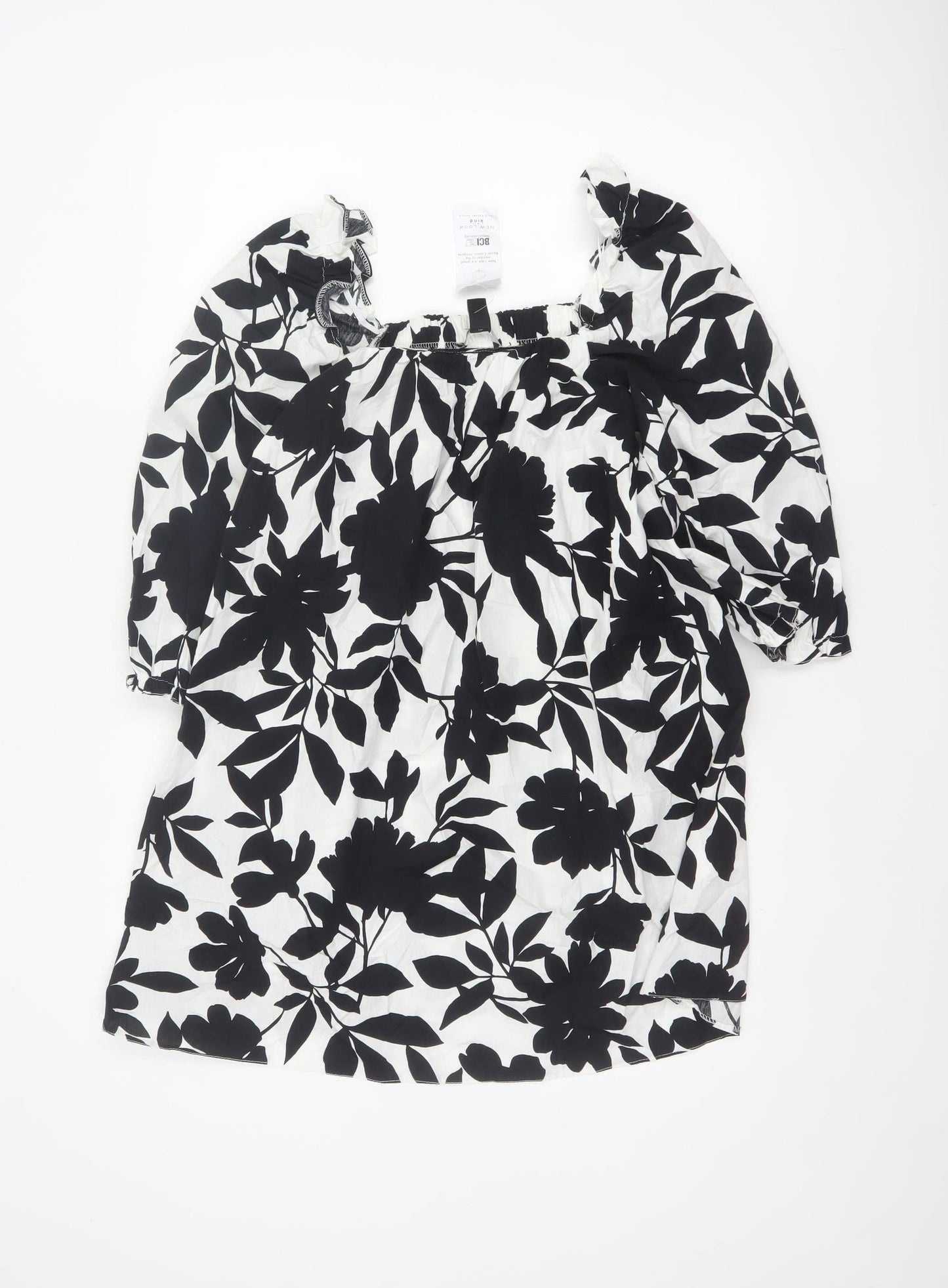 New Look Petite Women’s Black White Floral Off Shoulder Swing Dress UK 6