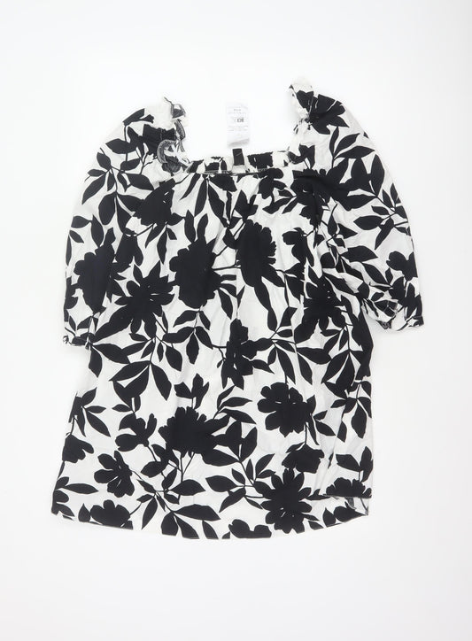 New Look Petite Women’s Black White Floral Off Shoulder Swing Dress UK 6