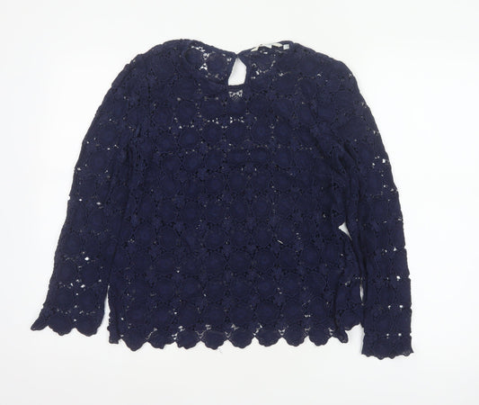 Boden Women Blue UK 10 Floral Lace Long Sleeve Blouse
