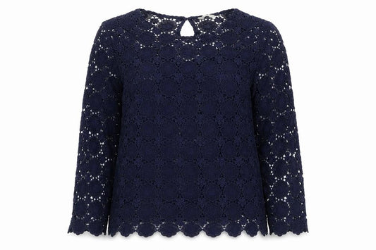 Boden Women Blue UK 10 Floral Lace Long Sleeve Blouse