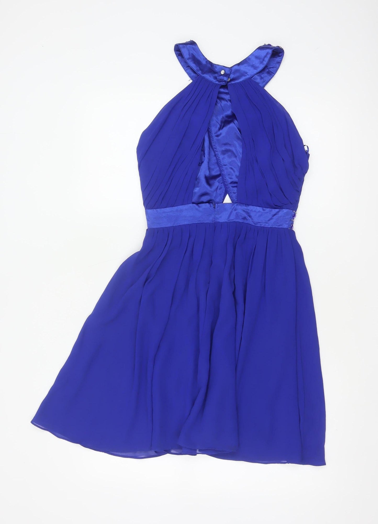 Jane Norman Women Blue UK 8 Fit & Flare Beaded Chiffon Party Dress