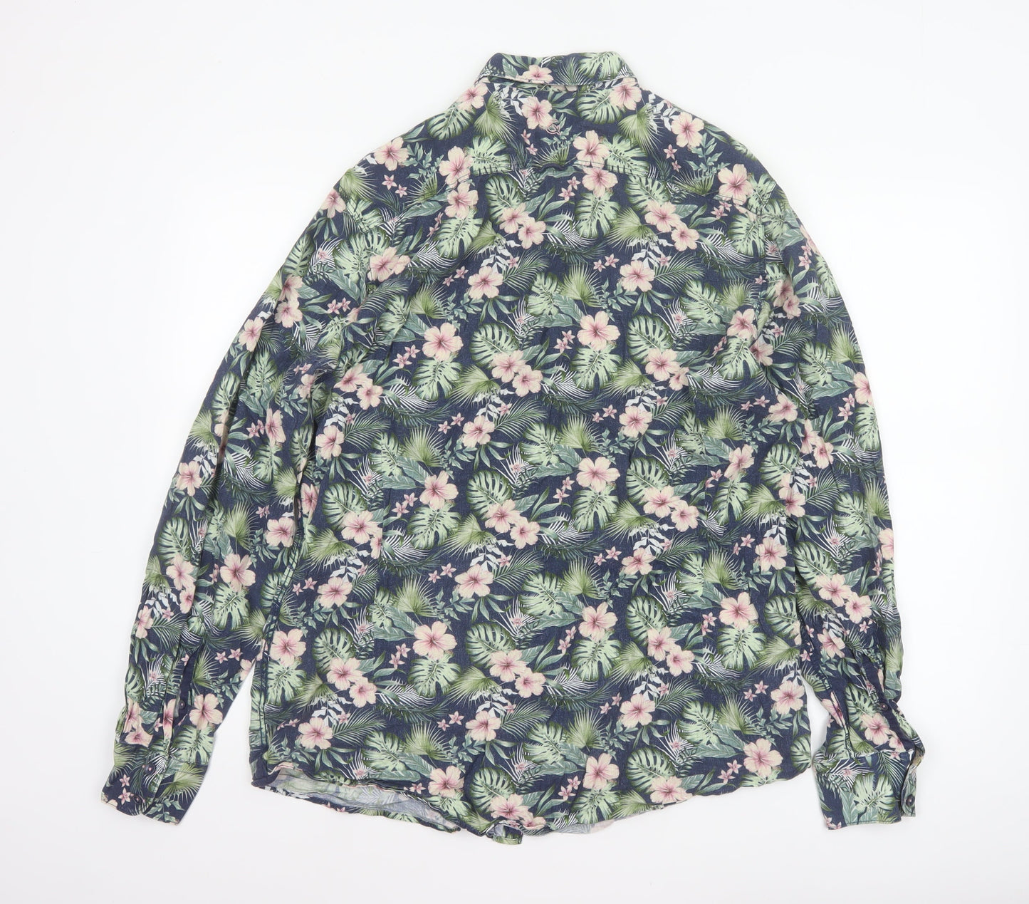 Colours & Sons Men’s Multicoloured XL Tropical Floral Linen Blend Shirt