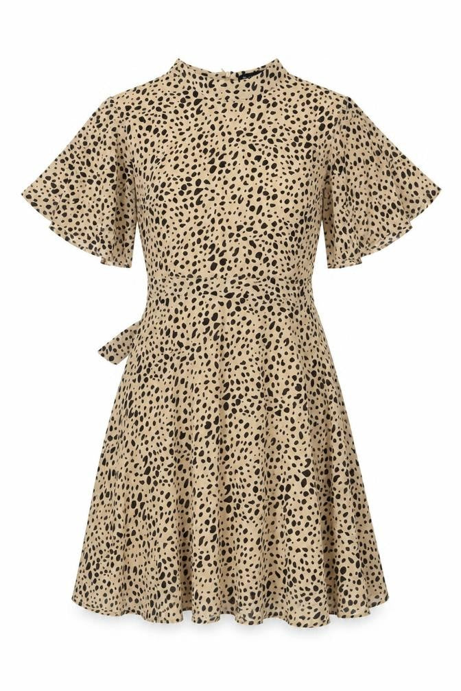 Blue Vanilla Women’s Beige Leopard Print Fit & Flare Dress UK 14