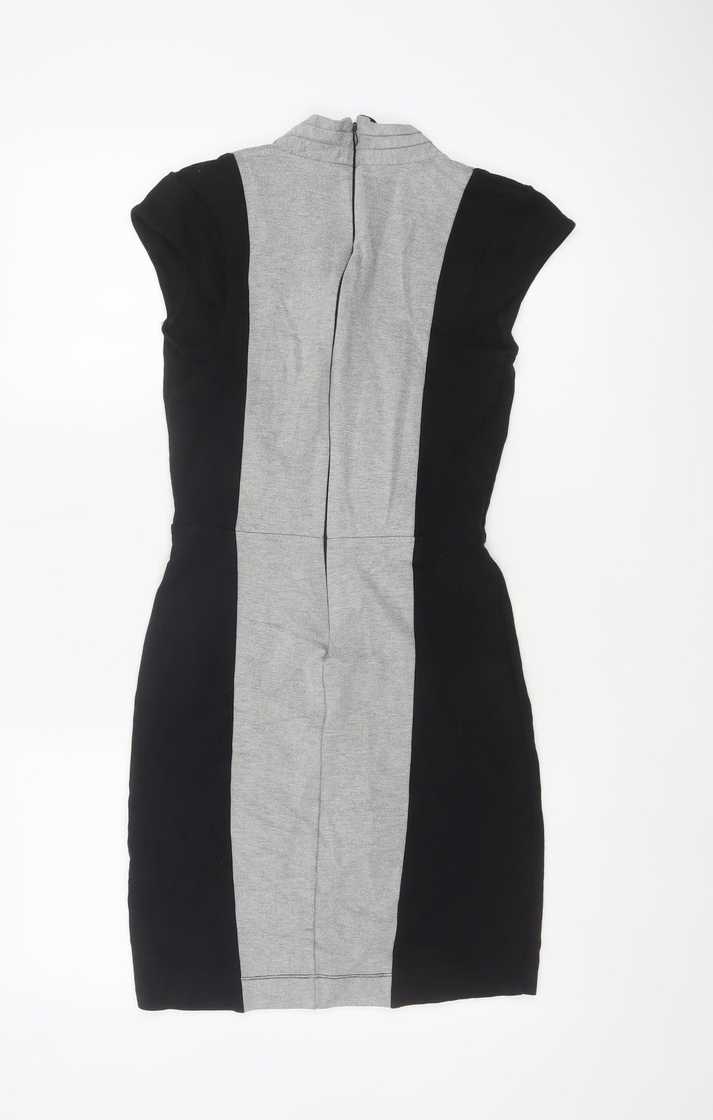 French Connection Women Black Grey UK 10 Sheath Dress Colourblock
