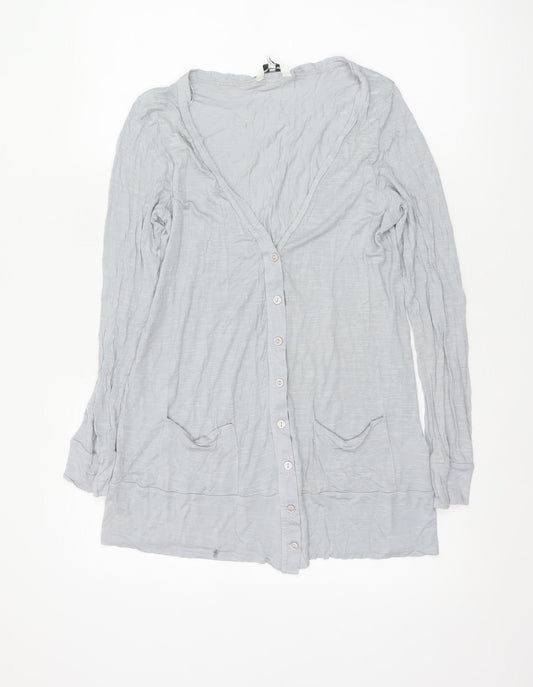 New Look Women Grey UK 14 V-Neck Button-Up Tunic Top Long Sleeve