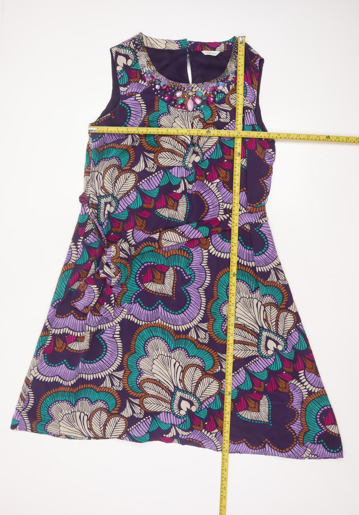 Windsmoor Women Purple Silk Floral Beaded A-Line Dress UK 16