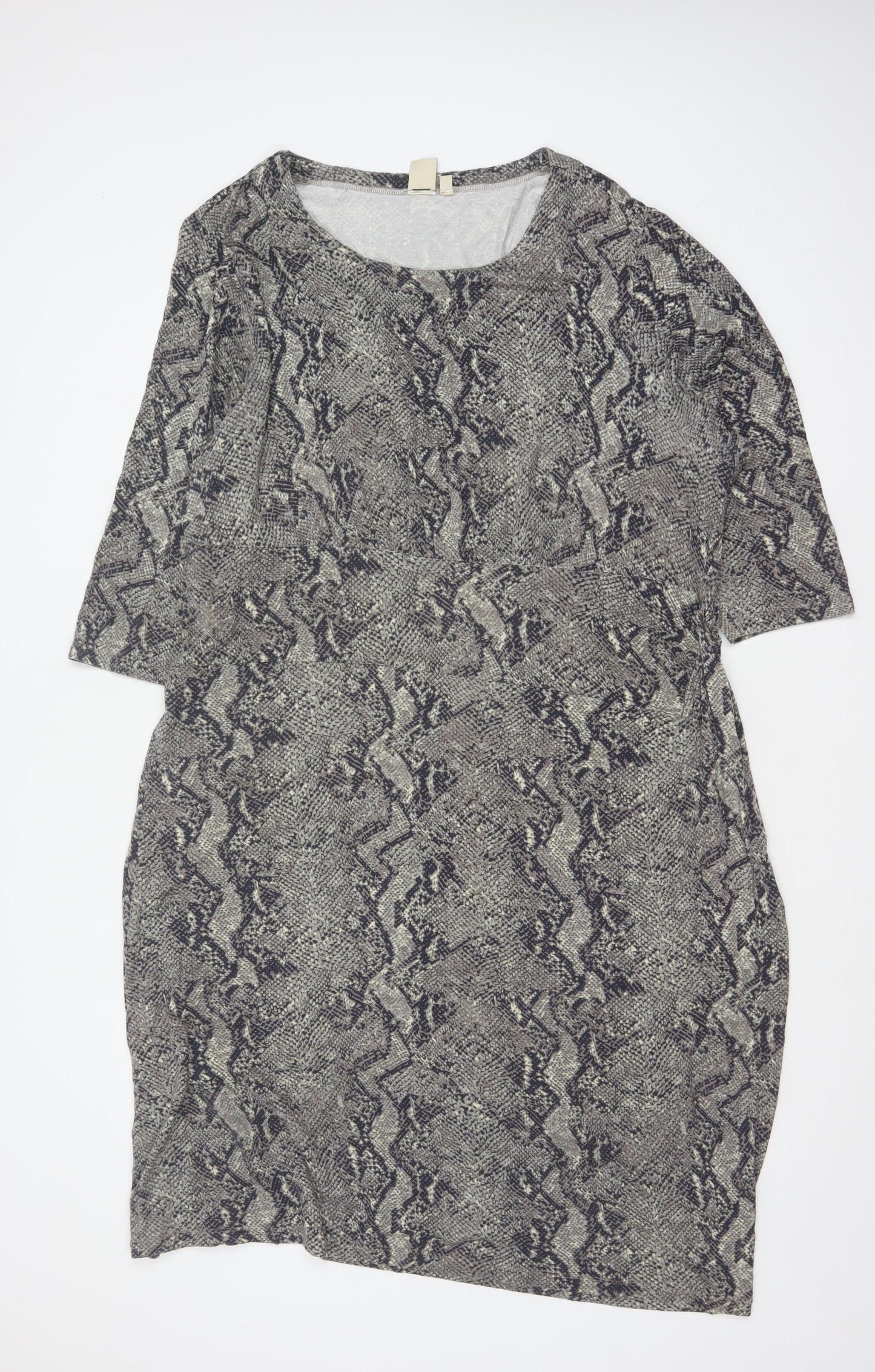 Cotton Traders Women Grey Animal Print Shift Dress Size 24 Stretch