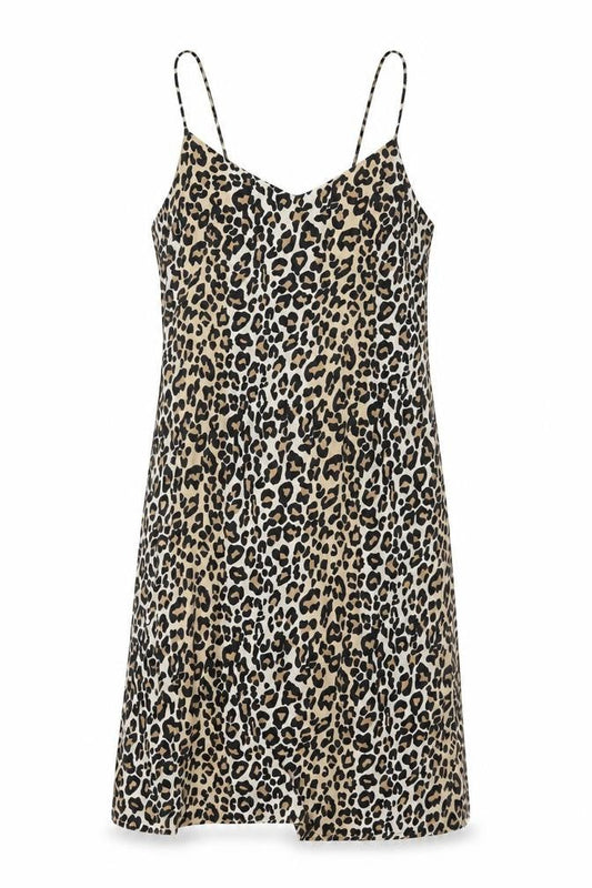 Brave Soul Women Beige Leopard Print Slip Dress L Strappy Knee Length