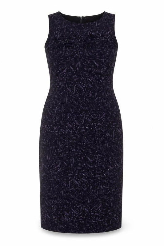 Planet Women Black Purple Print Size 14 Long Sleeveless Sheath Dress