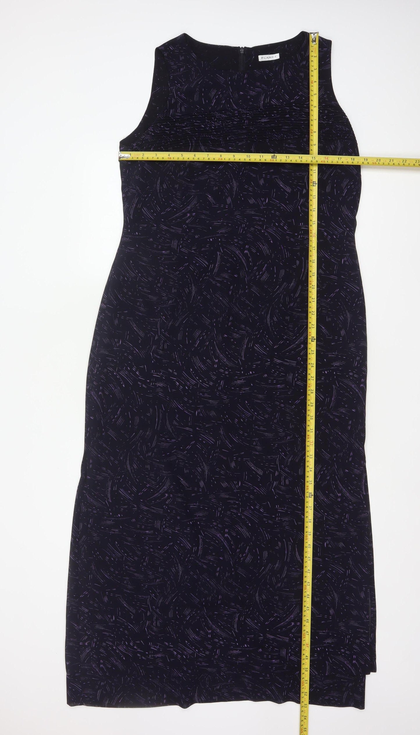 Planet Women Black Purple Print Size 14 Long Sleeveless Sheath Dress