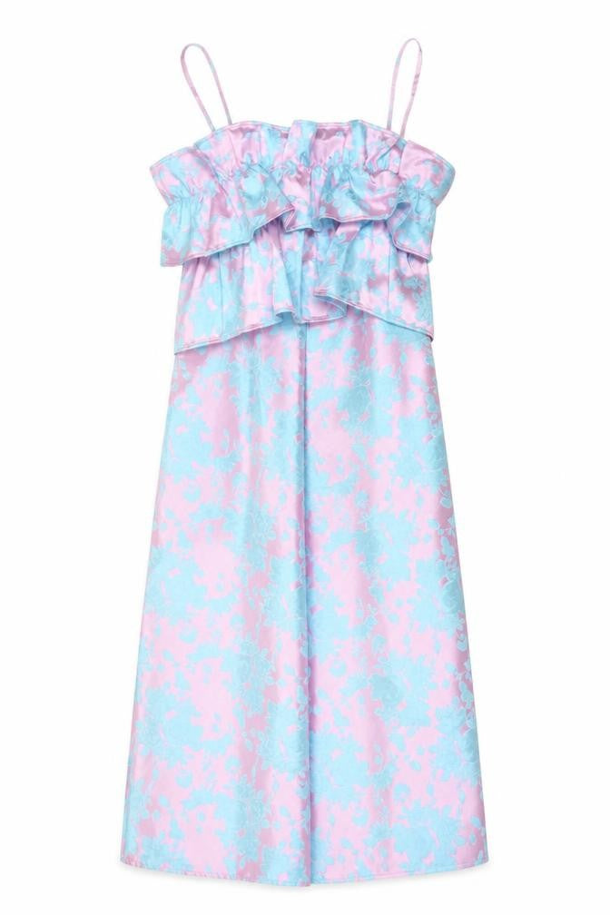 ASOS Women Multicoloured Floral Satin Ruffle Wide-Leg Jumpsuit UK 10