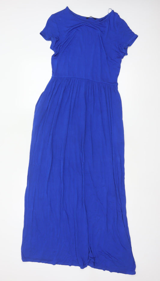 Roman Women Blue UK 12 Maxi Fit & Flare Jersey Dress Short Sleeve