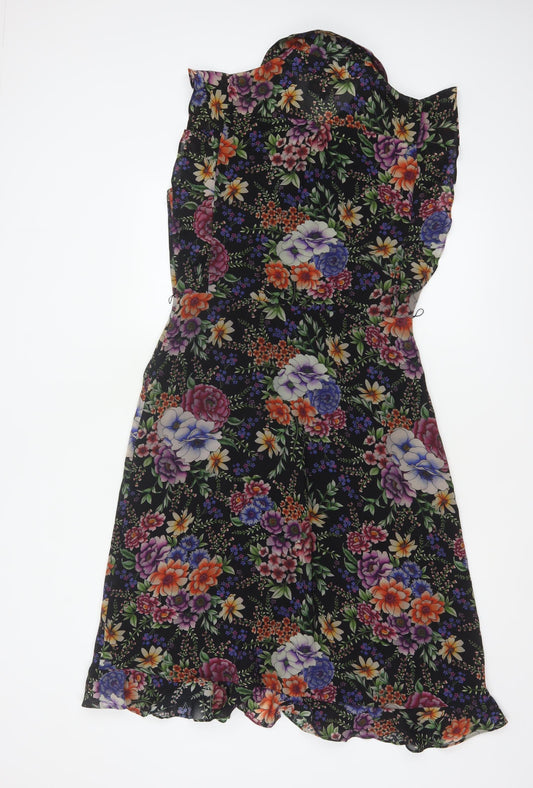 Phase Eight Women Black Floral Size 10 Midi Shirt Dress