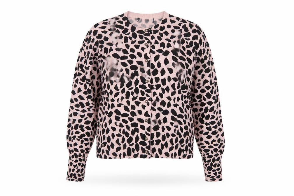 Marks & Spencer Women Pink Leopard Print Button Cardigan UK 10 Long Sleeve Knit