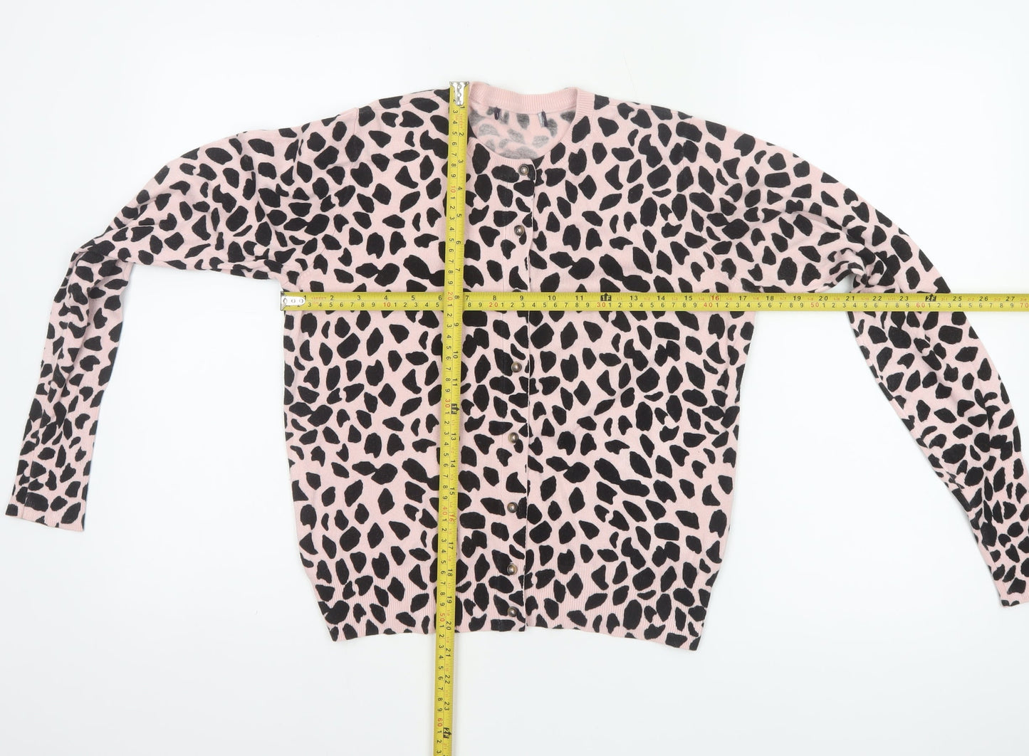 M&S Women Pink Leopard Print Button Cardigan UK 10 Long Sleeve Knit