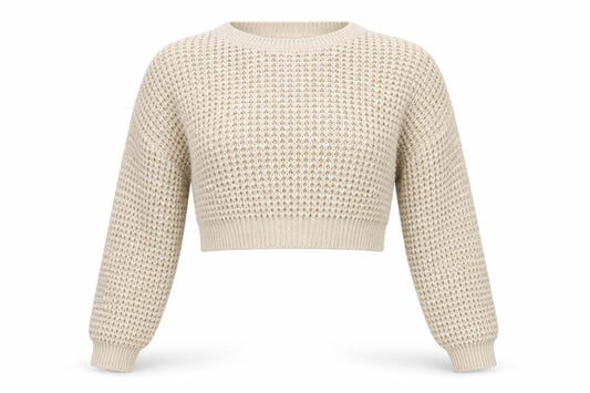 PRETTYLITTLETHING Women Beige S Open-Knit Crew Neck Cropped Jumper