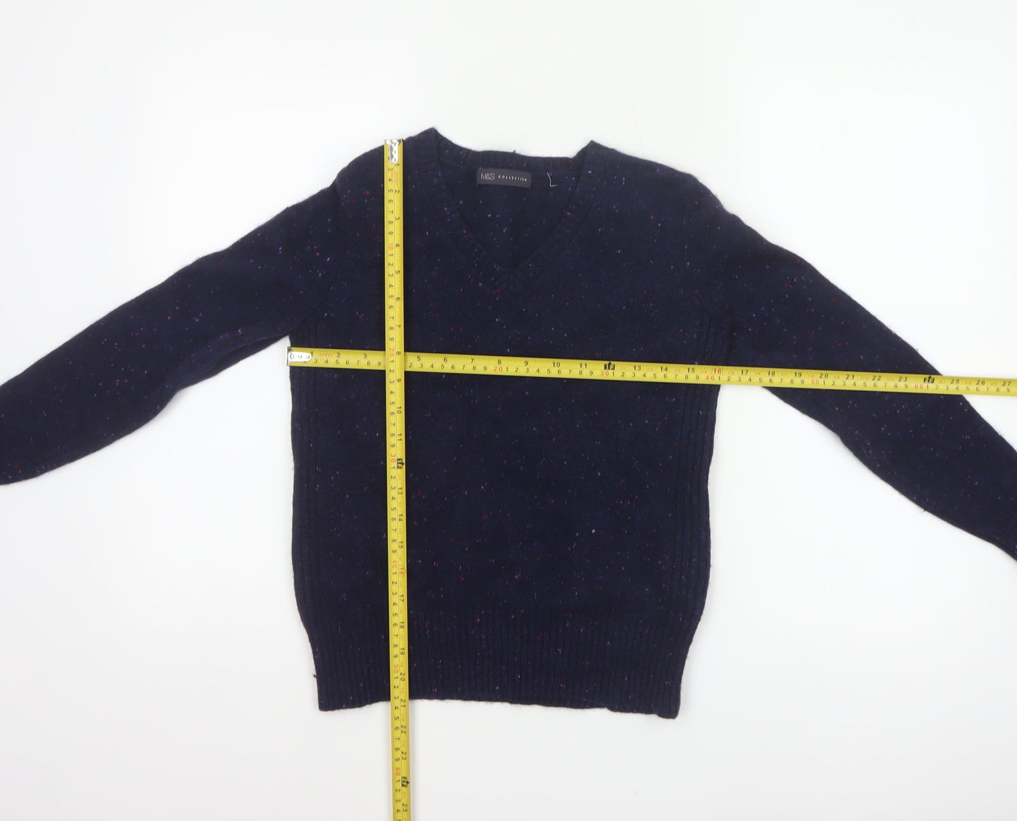 Marks and Spencer Women Blue UK 12 V-Neck Lambswool Blend Pullover